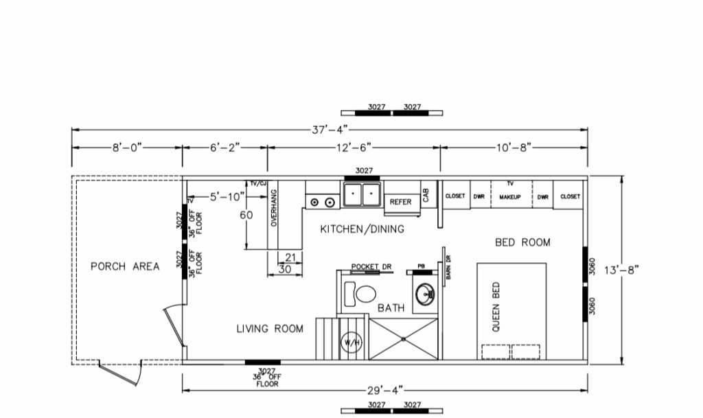 Floor plan for THE OUTBACK – $103,500 + SALES TAX, TAG, TITLE & DELIVERY
