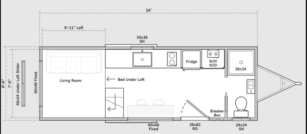 Floor plan for ***AVAILABLE NOW*** THE NOOK – $95,000 + SALES TAX, TAG, TITLE & DELIVERY